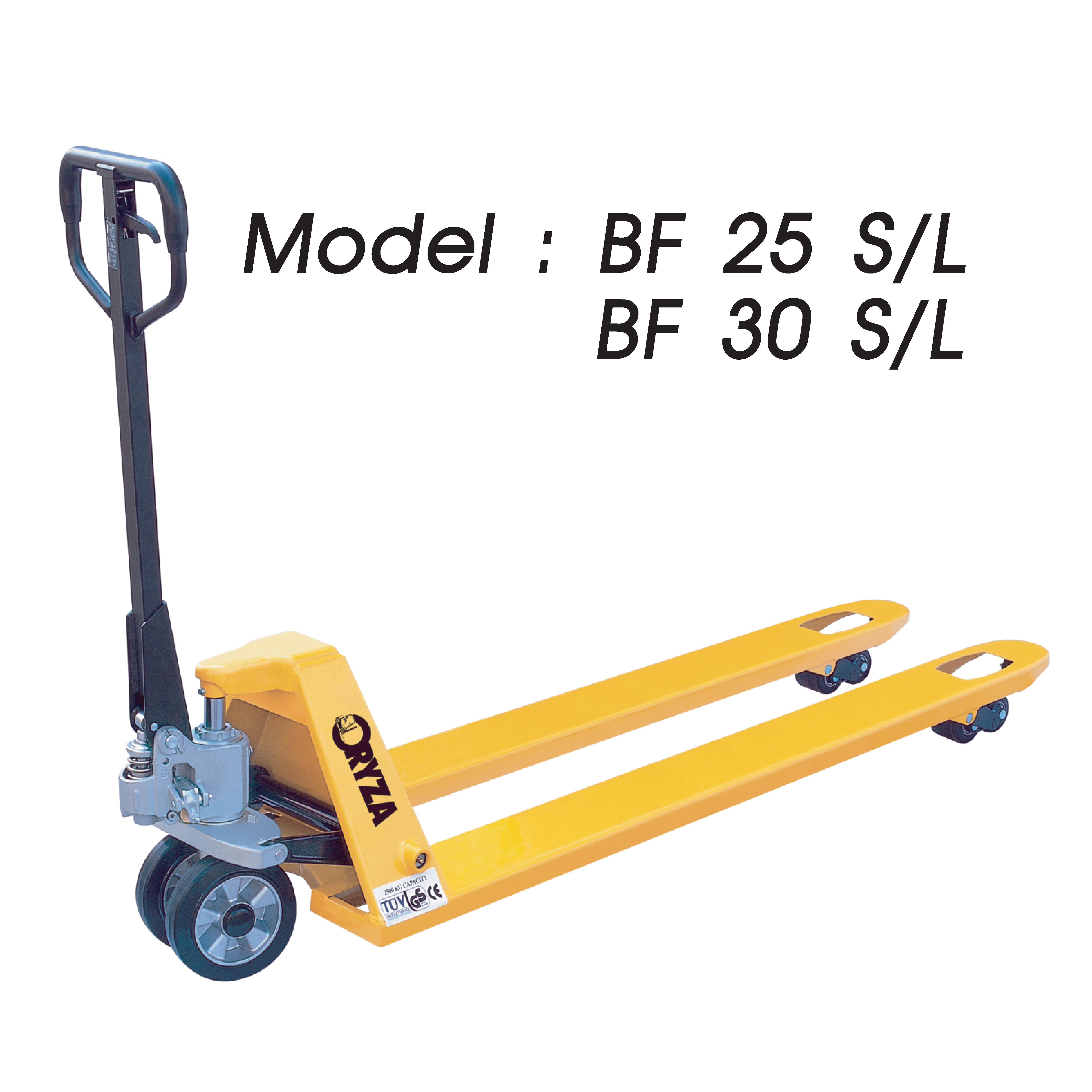 BF-25SL และ BF-30SLHAND PALLET TRUCK รถยกพาเลท ขนาดรับน้ำหนัก 2500 / 3000 กก. รถยกพาเลทระบบไฮดรอลิค ORYZA เหมาะสำหรับการเคลื่อนย้ายสินค้าเเละชิ้นงานต่างๆ สามารถรับน้ำหนักได้ตั้งแต่ 2500/3000 กก. ชุดกระบอกไฮดรอลิคนำเข้าจากประเทศเยอรมัน มีความเเข็งเเรงเเละทนทาน คงทนต่อสภาพการใช้งานที่หนักเป็นพิเศษ เพื่อยืดอายุการใช้งาน มีระบบป้องกันการยกน้ำหนักเกิน เเละที่สำคัญ คุณภาพโครงสร้างที่ออกเเบบพิเศษ เพื่อรองรับการปฎิบัติงานต่างๆได้ดีอีกด้วย มีบริการหลังการขายเเละอะไหล่ในทุกชิ้นส่วนของตัวสินค้า ทางบริษัทฯ ให้ความสำคัญต่อการบริการหลังการขาย พร้อมเข้าตรวจเช็คด้วยความรวดเร็วและแม่นยำ